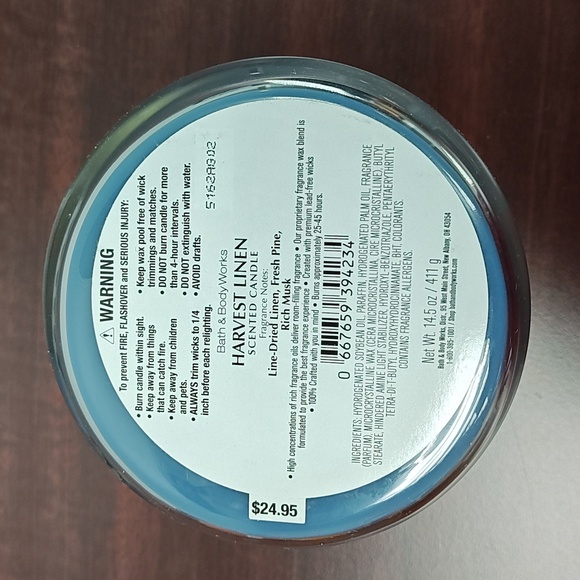 Bath & Body Works "HARVEST LINEN" 3-Wick Candles - Set of 2 with Etched Lids - Picture 4 of 5